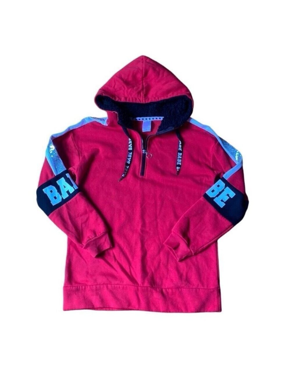 00s Vintage Y2K BABE 1/4 zip hoodie MEDIUM sequin Sherpa hood